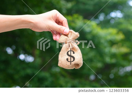 Hand of a woman carrying a purse money .concept saving money and investment concept 123603356