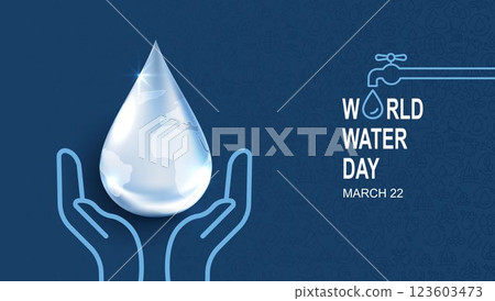 World Water Day. hands holding water drop. accelerating change and every drop matters. Saving water and world environmental protection concept. clean renewable energy. water for peace. vector design. World Water Day. hands holding water drop. accelerating change and every drop matters. Saving water and world environmental protection concept. clean renewable energy. water for peace. vector design. 123603473