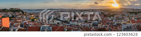Lisbon Portugal, high angle view panorama sunset city skyline at Lisbon Baixa district with Lisbon Pantheon 123603628