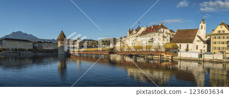 Lucerne (Luzern) Switzerland panorama city skyline at Chapel Bridge 123603634