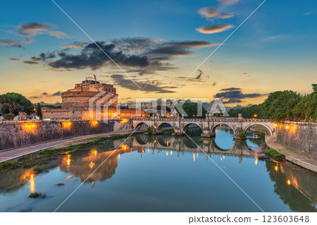 Rome Vatican Italy, sunset city skyline at Castel Sant'Angelo and Tiber River 123603648