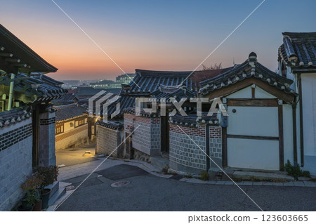 Seoul South Korea sunrise of Korean traditional house at Bukchon Hanok Village 123603665