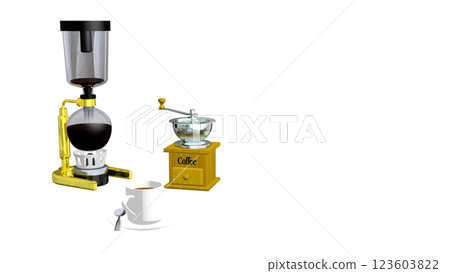 A scene with siphon coffee and equipment (background is transparent) A scene with siphon coffee and equipment (background is transparent) 123603822