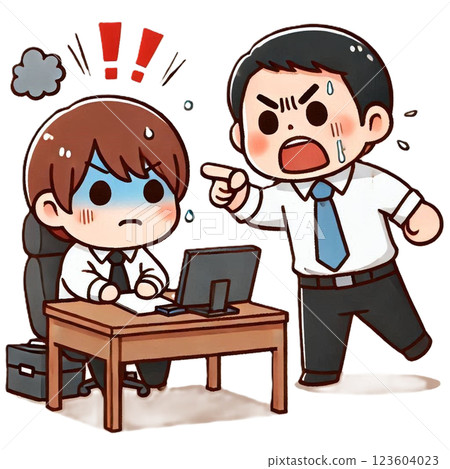 一個男人被老闆責罵的簡單可愛的插圖 一個男人被老闆責罵的簡單可愛的插圖 123604023
