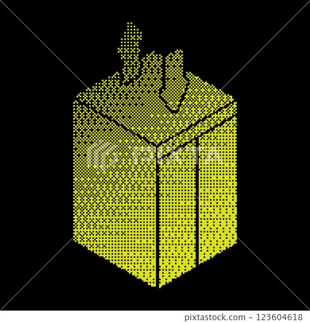Pixel elevator silhouette icon. Modern elevator with closed doors and arrows indicating up and down direction. Simple black and yellow vector isolated on black 123604618