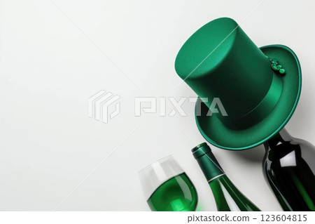 Ai generated Top view of alcoholic green drink, hats, on white background 123604815