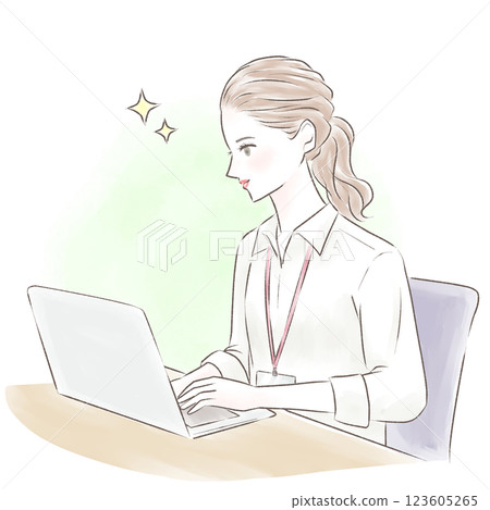 一位在電腦上工作的職業女性，具有背景 123605265