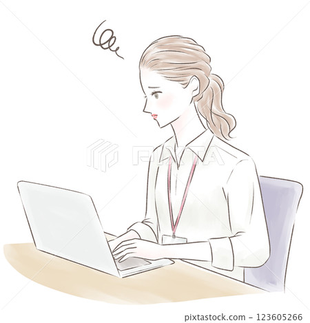 A tired career woman working overtime on a computer 123605266