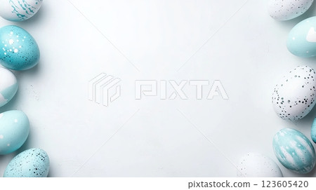 Blue Easter Eggs on White Background with Copy Space 123605420