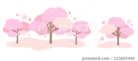 Spring image of cherry blossom trees, cute hand-drawn illustration with texture Spring image of cherry blossom trees, cute hand-drawn illustration with texture 123605440