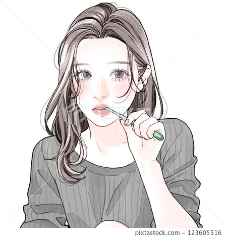 一個女人刷牙膏 一個女人刷牙膏 123605516