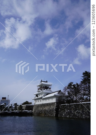 Snow-covered Toyama Castle in Toyama City, Toyama Prefecture Snow-covered Toyama Castle in Toyama City, Toyama Prefecture 123605696