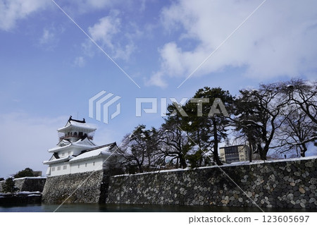 Snow-covered Toyama Castle in Toyama City, Toyama Prefecture Snow-covered Toyama Castle in Toyama City, Toyama Prefecture 123605697