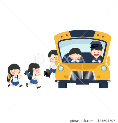 Students are walking onto the school bus Students are walking onto the school bus 123605707