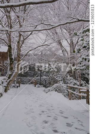 漫步在京都白雪覆蓋的大原村。 123605813