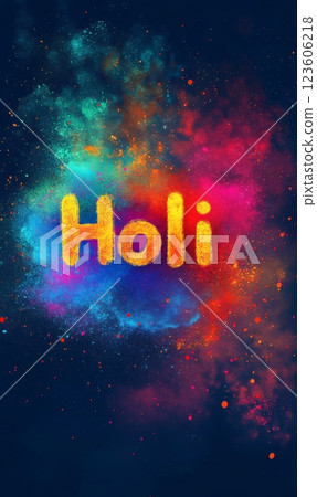 Holi festival - calligraphy lettering on abstract background. Holi festival multicolored powder paints. Holi festival - calligraphy lettering on abstract background. Holi festival multicolored powder paints. 123606218