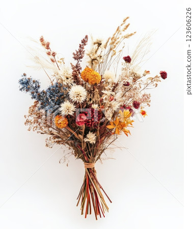 Dried flowers bouquet on white background 123606226