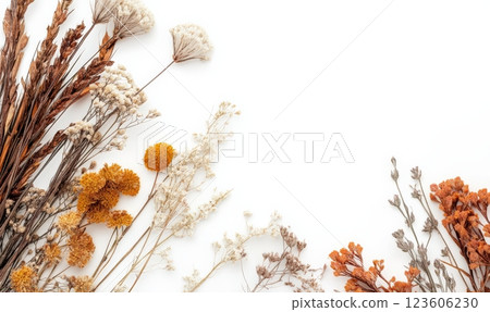 Dried flowers bouquet on white background 123606230