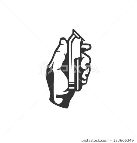 Barber shop gentleman grooming male hand with electric razor machine icon for logo vector Barber shop gentleman grooming male hand with electric razor machine icon for logo vector 123606349