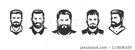 Brutal man with beard and mustache portrait barbershop icon set vector illustration Brutal man with beard and mustache portrait barbershop icon set vector illustration 123606385