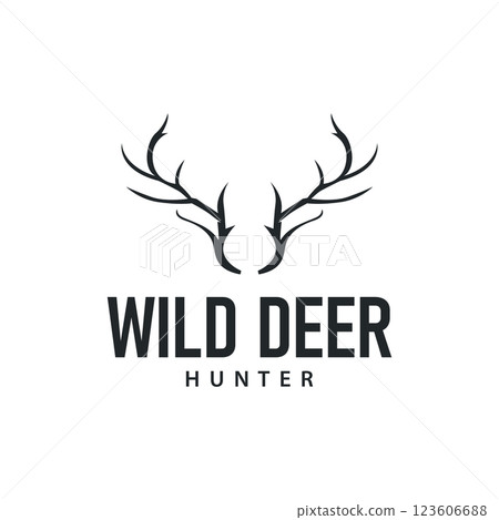 deer logo design deer hunter concept with black silhouette illustration of simple minimalist animal product brand template 123606688