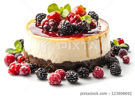 Beautiful short fruit cake on white background Beautiful short fruit cake on white background 123606692