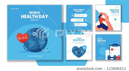 World Health Day Digital Social Media Post Template in Flat Cartoon Style 123606812