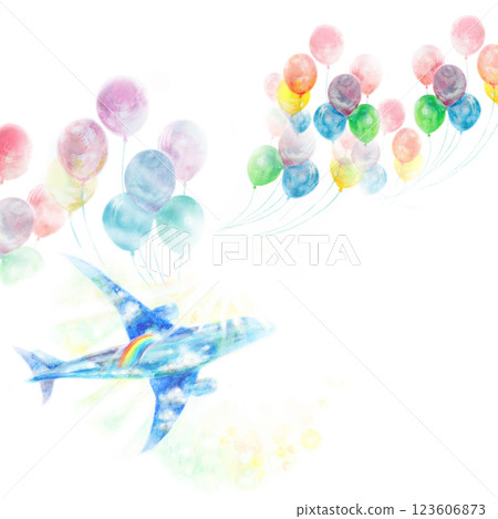 Airplane and balloon watercolor 123606873