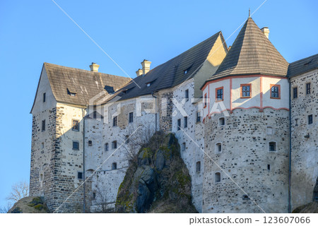 Loket Castle, a 12th-century gothic castle in the Karlovy Vary Region in Czech Republic 123607066