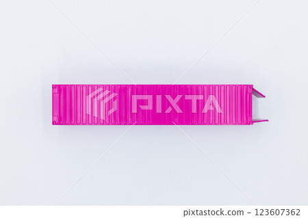 Top view pink containner model on white background, Pink container modern industrial shipping equipment, Pink shipping cargo container on white background transportation ship delivery logistics and 123607362