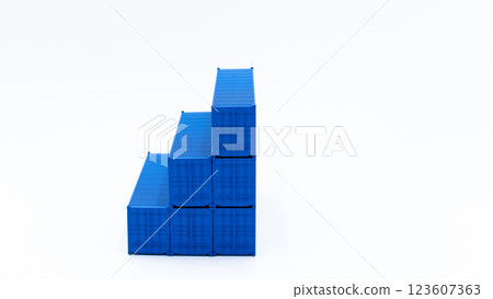 Blue shipping container on white on white background, Global business import export logistic transportation shipping container, Increase volume import export business logistic concept. 123607363
