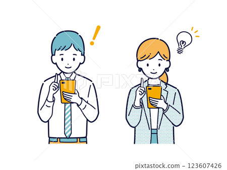 Illustration of a smiling business person using a smartphone Illustration of a smiling business person using a smartphone 123607426