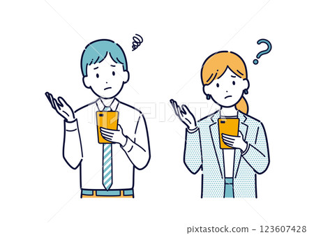 Illustration of a business person worried about a smartphone 123607428
