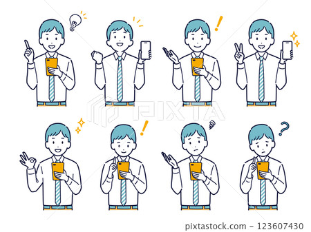 Illustration set of a businessman with a smartphone Illustration set of a businessman with a smartphone 123607430