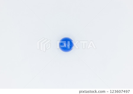 Blue golf ball on white background, One blue golf ball on white background, Sport equipment, Blue golf ball on white background, One blue golf ball on white background, Sport equipment, 123607497