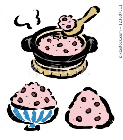 紅米,陶罐,飯碗,飯糰,筆觸手繪插畫集 紅米,陶罐,飯碗,飯糰,筆觸手繪插畫集 123607511