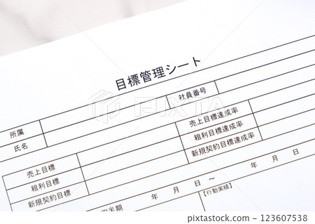 Goal Management Sheet, a tool for clearly defining personal and team achievement goals and tracking progress 123607538