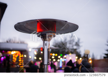 Gas heater detail with flame 123607579