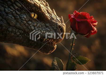 dragon and rose, Sant Jordi legend, generative AI 123607871