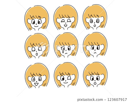 Girl facial expression face set simple 123607917
