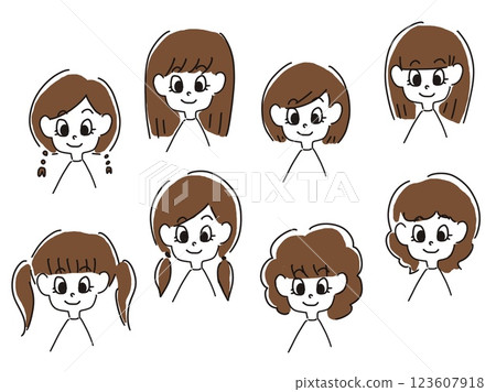 Various girls faces simple set 123607918