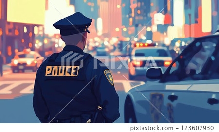 警察巡邏的城市景觀 123607930