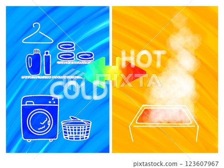熱衝擊浴室溫差HOT COLD圖像插圖（簡單，流行，時尚） 123607967
