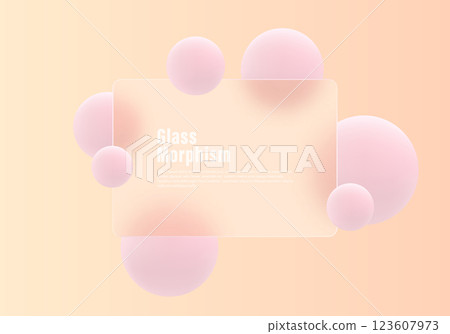 Website landing page template in glass morphism style. Frosted glass partition with floating spheres. Website landing page template in glass morphism style. Frosted glass partition with floating spheres. 123607973