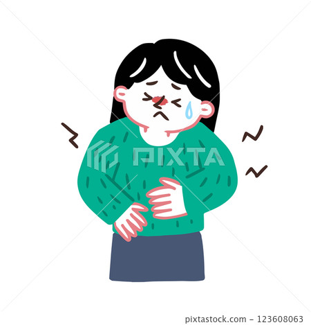 一名婦女患有胃部咕嚕聲和脹氣，關於腸道環境的說明 123608063