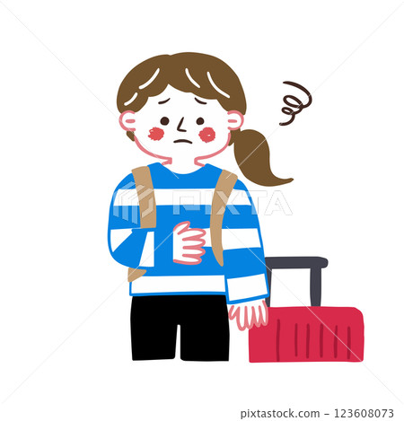 一位旅行時胃部不適的女士 - 腸道環境說明 一位旅行時胃部不適的女士 - 腸道環境說明 123608073