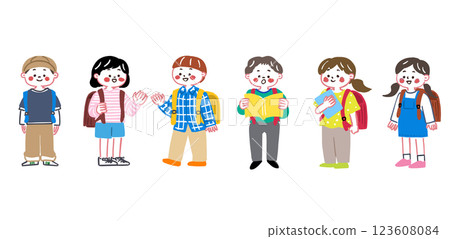 Cute illustration of elementary school students standing Cute illustration of elementary school students standing 123608084