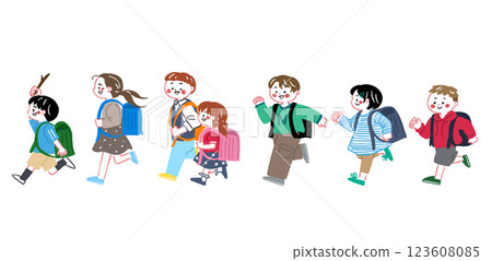 一組小學生跑步的插圖 123608085