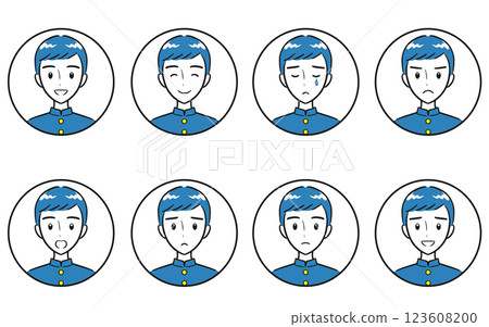 Simple icon set of male students' emotions and various facial expressions Simple icon set of male students' emotions and various facial expressions 123608200