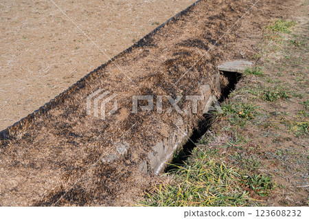 使用草燃燒器清除農場道路上的雜草 123608232